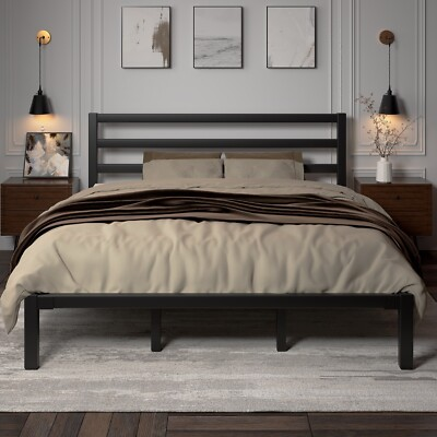 #ad Twin Full Queen King Size Bed FrameMetal Platform Bed Frame with Headboard $110.99