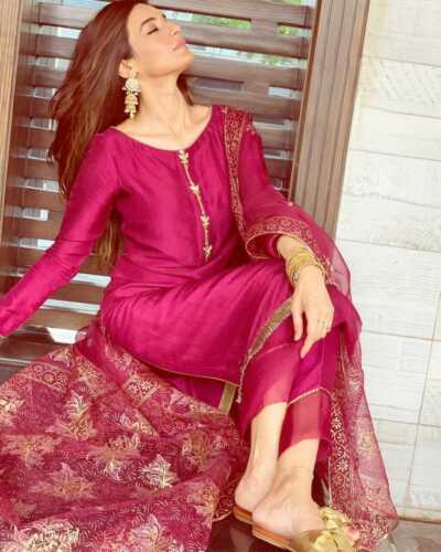 Women Indian Designer Palazzo Kurta Dupatta Pakistani Pink Salwar Kameez Combo - Picture 1 of 7