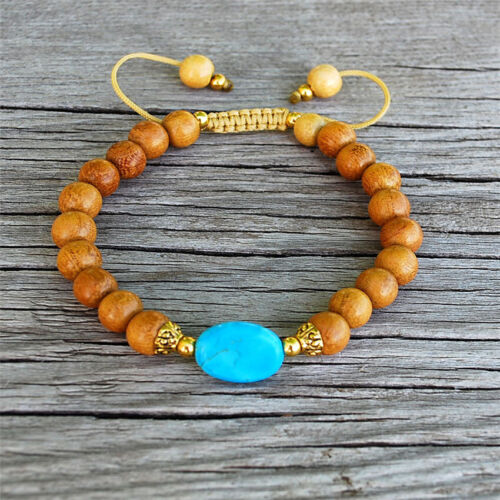 8mm Turquoise mahogany Beads Mala braided wire Bracelets Casual Men Fabric - Zdjęcie 1 z 1
