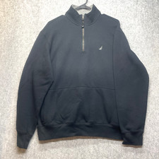 Nautica Men's Black Pullover Sweatshirt Cotton Blend 1/4 Zip Logo Large