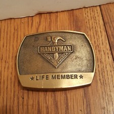 Vintage 1996 Handyman Club of America Life Member Brass Tone Belt Buckle Metal
