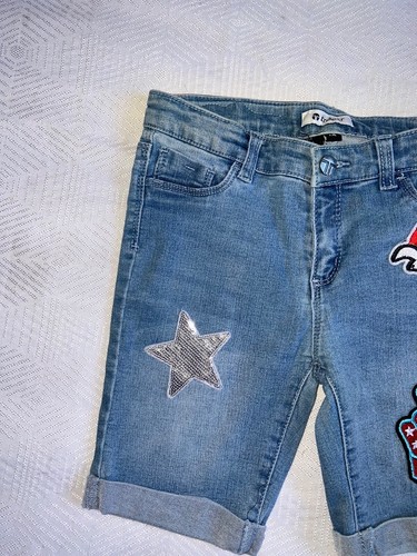 Tractr girls shorts size 10 bermuda patches rainbow star cuffed - Picture 2 of 5