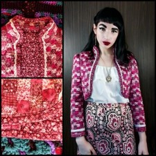 Vintage 1970s Patchwork Quilted Pink Cottagecore Bolero Cropped Jacket