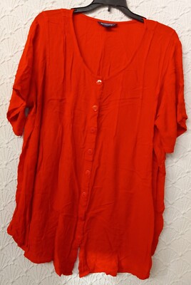 Womens Button Down Blouse Red Roaman's 18W Good Condition 