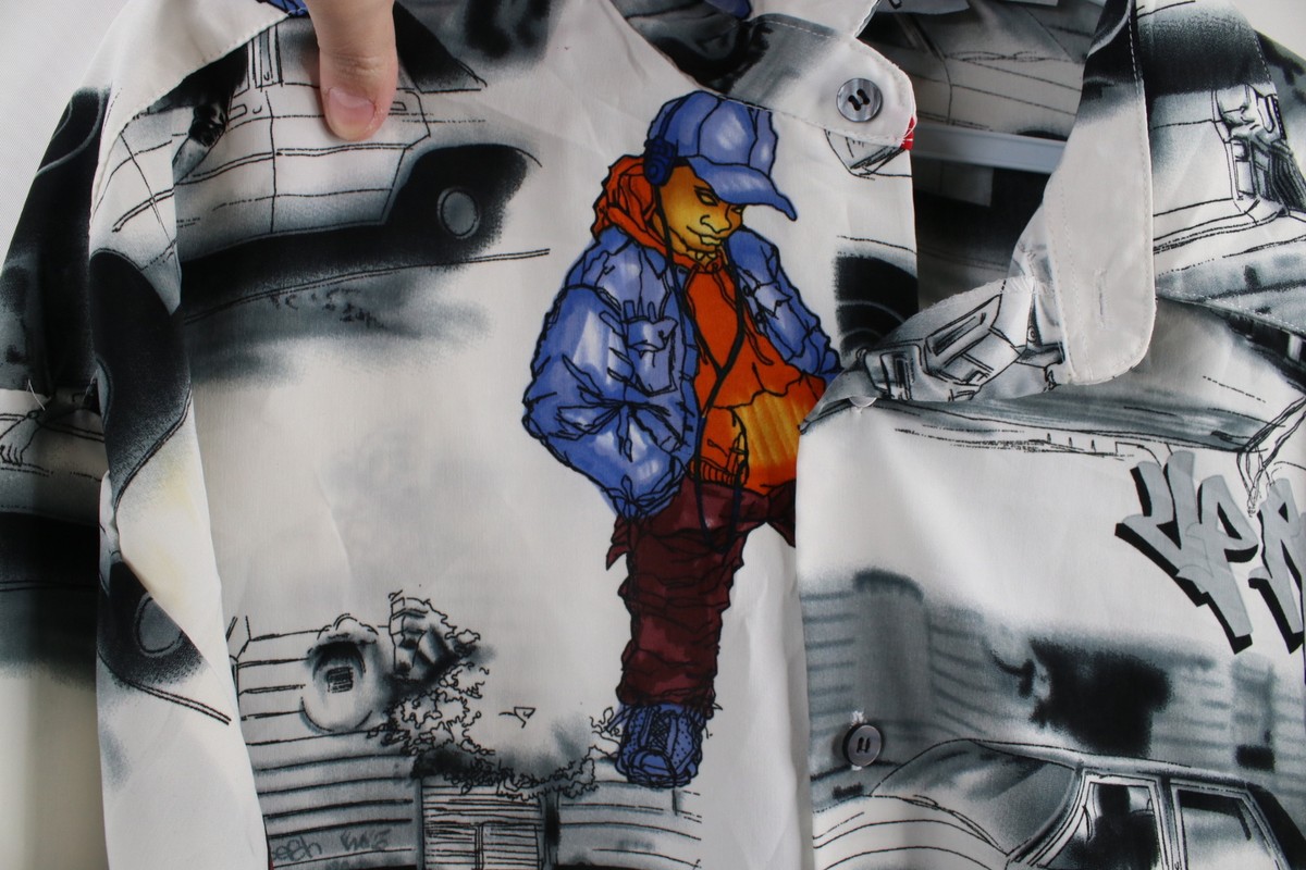 Chemise Homme Forty-eight Taille L Vintage Années 90 - Gris, Graffiti, Occasion Très Bon état