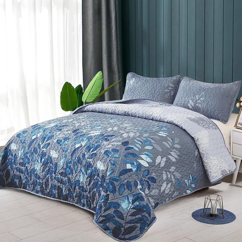 Soft Coverlet Bedspread Set Queen Super King Quilted Bedding Pillowcase Leaf New - Picture 2 of 8