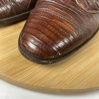 Lizard M Stuart Vintage Leather Loafers Lace Up Brown Size  display picture 1