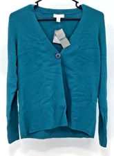 Charter Club Petite Cardigan Size PM Teal One Button Closure NEW