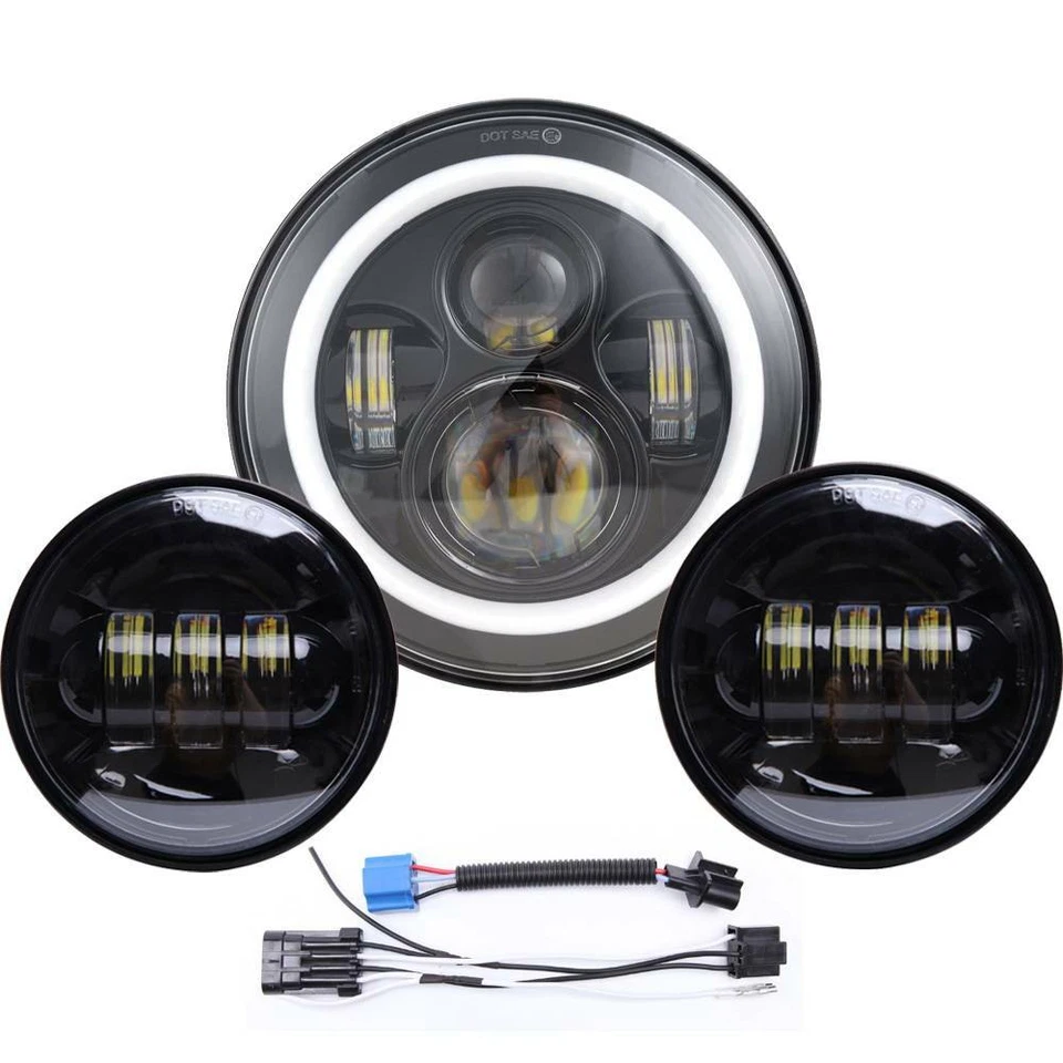 Faro LED 7" + luces de paso para Harley Fatboy Heritage Softail Deluxe FLST Foto 3 de 4
