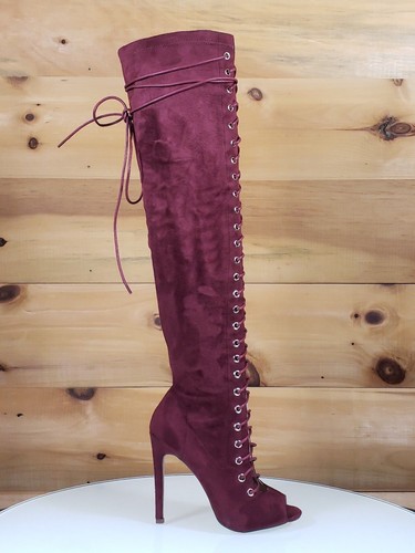 red open toe knee high boots