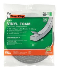 Frost King V444H Vinyl Foam Tape, 3/8" W, 1/4" Thick, 17' L, Grey