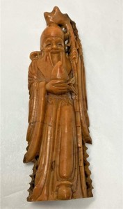 Antique Chinese Hand Carved Soapstone Shou Lao God of Longevity Figurine Statue