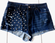 BDG Dark Blue Wash High Rise Cheeky Denim Distressed Studded Shorts Size 32 H77