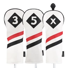 Majek Retro Golf 3 5 X Fairway Wood Headcovers White Red Black Leather Style