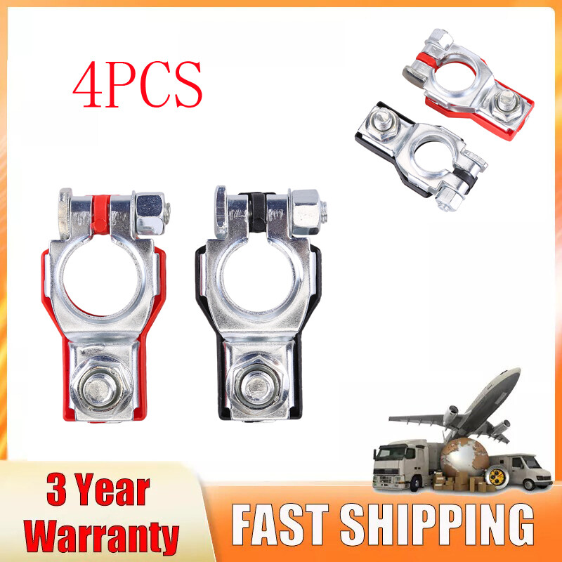 4 CAR BATTERY TERMINAL CONNECTOR TOP POST POSITIVE NEGATIVE HEAVY DUTY UNIVERSAL