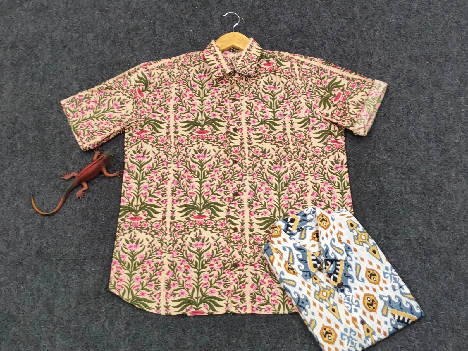 Indian Vintage Peach Men's Floral Printed Shirt 2XL Size Boy's Cotton Shirts AU