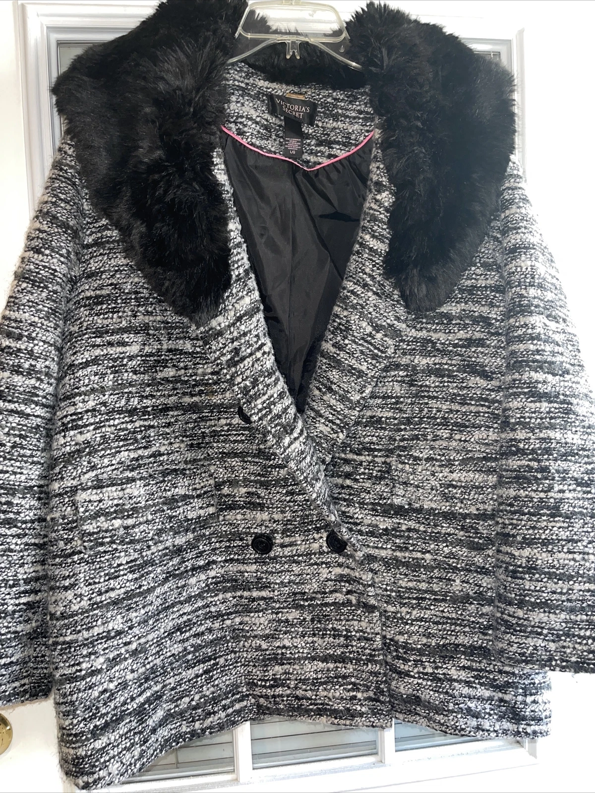 UNDERCOVER Cappotto Victoria's Secret donna L nero bianco con colletto rimovibile in pelliccia sintetica