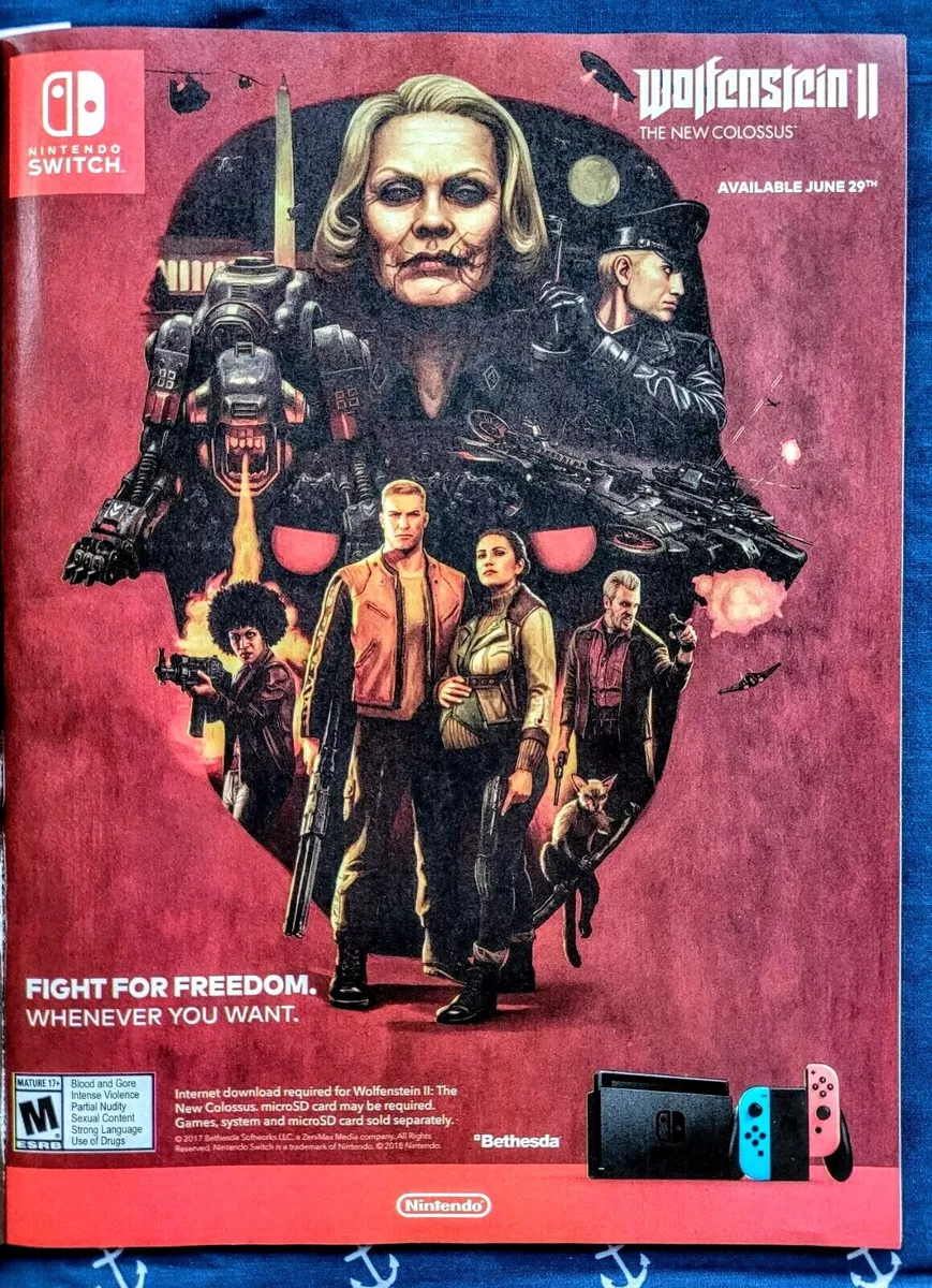 RARE WOLFENSTEIN II New Colossus Nintendo Switch Video Game Promo PRINT AD
