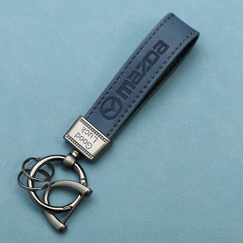 Blue Leather Keychain Metal Key Chain Ring Holder For Mazda 3 6 9 RX-7 RX8 Miata - 第 1/1 張圖片