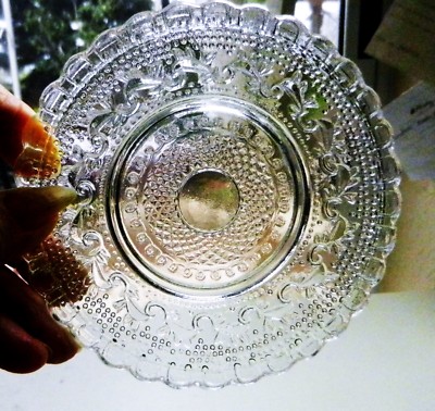 6 Pressed Glass Clear 5'' Candle-Nuts-Candy-Coaster Tidbit Dishes-Scalloped Rim-