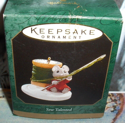 Sew Talented 1997`Miniature-A Mouse Has Needle And Thread,Hallmark Tree Ornament