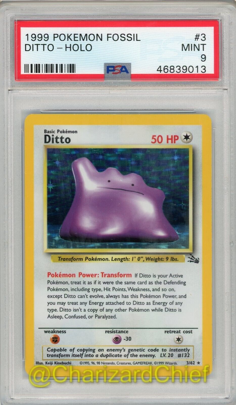 DITTO 3/62 PSA 9 FOSSIL SET COLLECTION ORIGINAL 151 POKEMON CARD 1999 FOIL