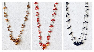 Wholesale Lot 3 Assorted Color Fashion Necklaces With Multiple Strings.