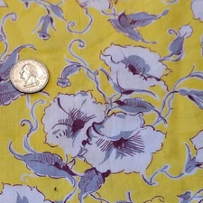 Full Vintage Feedsack:  Gray And White Flowers On Yellow 
