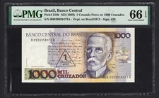 Brazil One Cruzado Novo on 1000 Cruzados ND(1989) P216b Uncirculated Grade 66