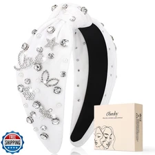 obeoby Headband for Women, White Headbands Wedding Gifts Bride Kn