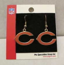 NFL Licensed CHICAGO BEARS Gold Tone Orange “C” Dangle Earrings NOC 1-3/8”