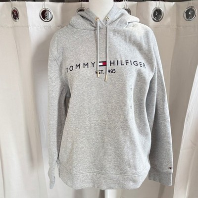Tommy Hilfiger Men Hoodie Medium Logo Graphic Fleece Pullover Preppy Retro 20277