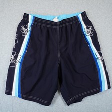 Speedo Mens Medium Swim Trunks Board Shorts Blue Orchid Floral Hawaiian Tropical