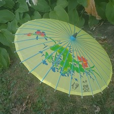 Vintage Lime Green Japanese Parasol Sunshade Umbrella