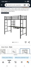 Amazon high rise metal  single bed with desk in black 