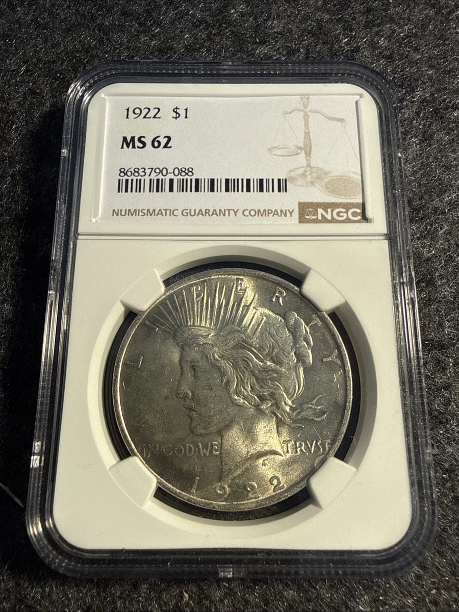 Silver MS 62 Graded 1922 Year Peace Dollars (1921-1935) for sale