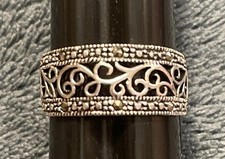 Sterling Silver Filigree Marcasite Size 8 Ladies Ring Signed  