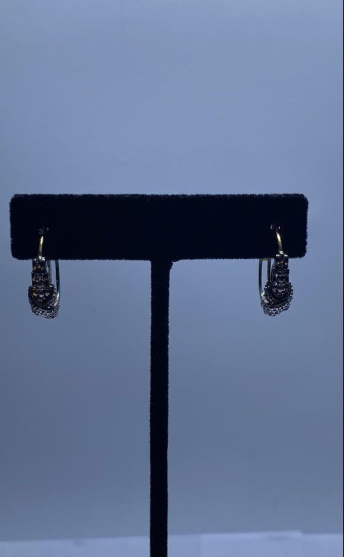 Sterling Silver 925 Diamond Crisscross Hoop Earrings 5/8" 4.1g