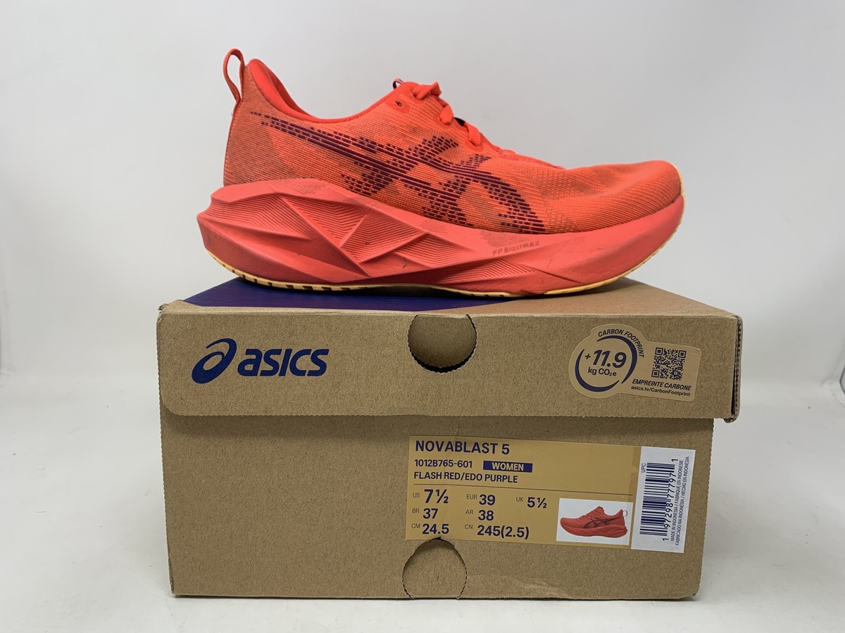 Women's Asics Novablast 5, Flash Red/Edo Purple, 7.5 B Medium US