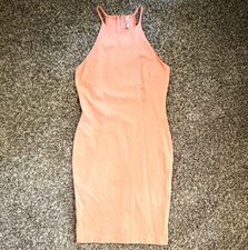Pepper Pink Bodycon Dress S Sleeveless High Neck Knee Length Stretch Zip