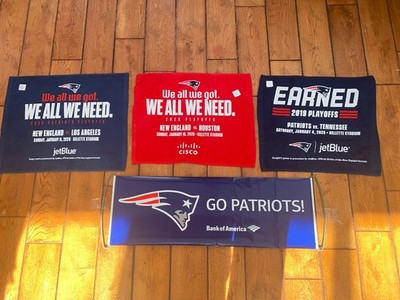 Tom Brady s last and Drake Maye s first two playoff rally towels. Patriots rock!