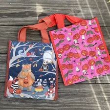 REUSABLE Shopping  Bag Two (2) PK Halloween Pumpkins🎃Ghosts Teddy Bears 🧸👻