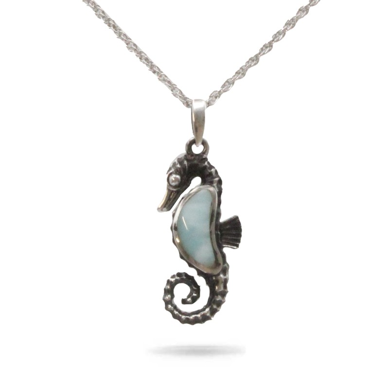 Seahorse Pendant Larimar Stone Sterling Silver Necklace Jewellery By Marahlago