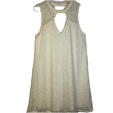 Liberty Love Womens Cream Lace Sleeveless High Neck Keyhole Mini Dress Size M