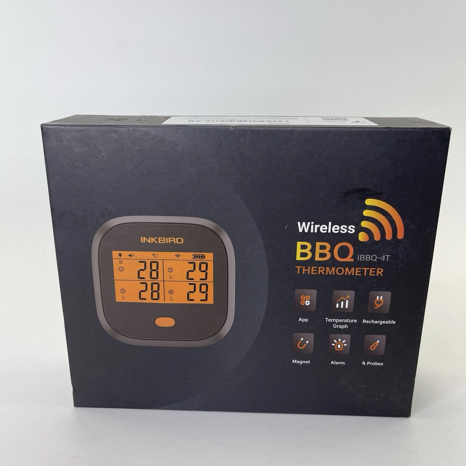 Inkbird Black Wi-Fi Rechargeable Wireless Smart Digital BBQ Thermometer IBBQ-4T