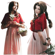FF 7 FF VII Aerith Gainsborough Cosplay Costume Fancy Dress Jacket Coat Women