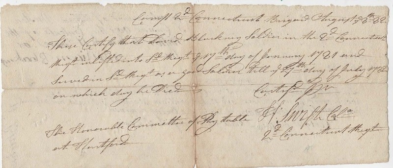 1782, General Heman Swift, signed discharge for deceased soldier, a minor