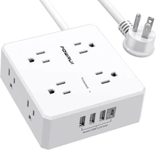 10Ft Surge Protector Power Strip - Flat Plug Extension Cord with 8 Widely Outlet