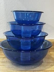 Set Of 4 Pyrex Cobalt Blue Glass Nesting Bowls