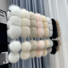 Women's Fox Fur Scarf Rabbit Lining Winter Fur Buckle Fur Collar Long Warm Scarf